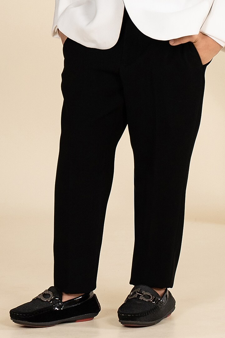 White Suiting Sandwash Cutdana Hand Embroidered Tuxedo Set For Boys by Little Boys Closet at Pernia's Pop Up Shop