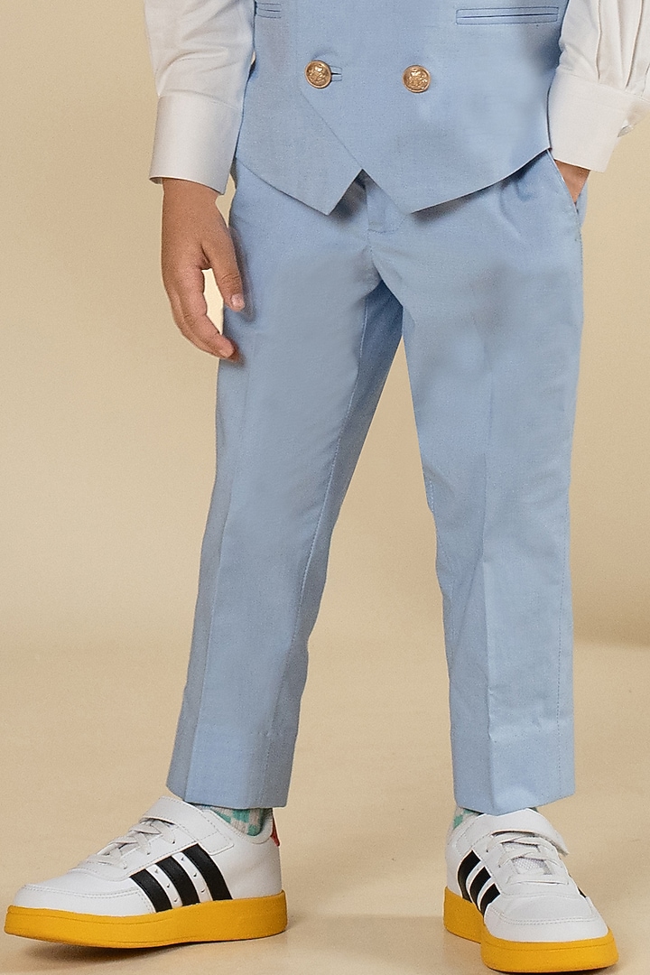 Sky Blue Suiting Cotton Satin Motifs Embroidered Double Breasted Waistcoat Set For Boys by Little Boys Closet at Pernia's Pop Up Shop