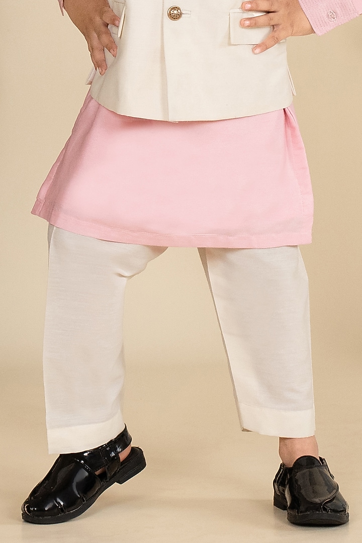 Off-White Cotton Silk Zardosi Hand Embroidered Waistcoat Set For Boys by Little Boys Closet at Pernia's Pop Up Shop