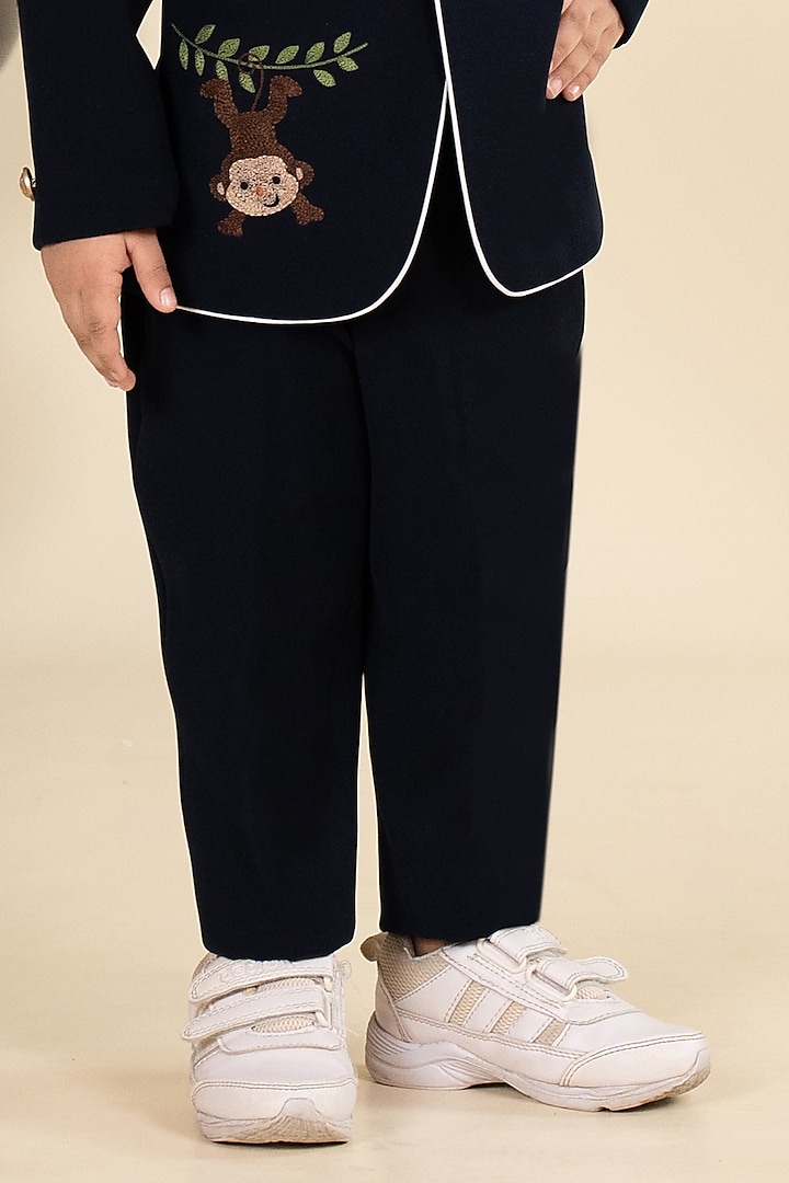 Navy Sandwash Suiting Embroidered Blazer Set For Boys by Little Boys Closet at Pernia's Pop Up Shop