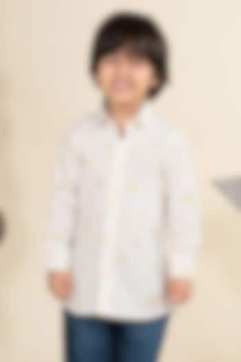 White Cotton Satin Banana Printed Shirt For Boys by Little Boys Closet at Pernia's Pop Up Shop