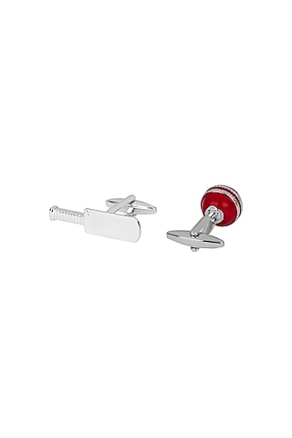 Silver & Red Cricket Enameled Cufflinks by Closet Code