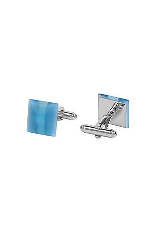 Blue Metal Cufflinks With Stones by Closet Code