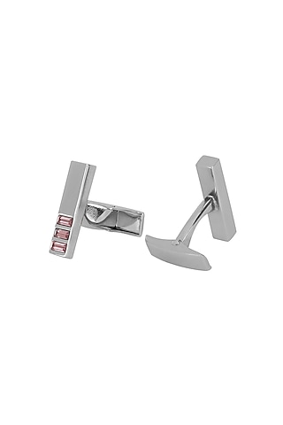 Silver Cufflinks With Pink Stones  by Closet Code