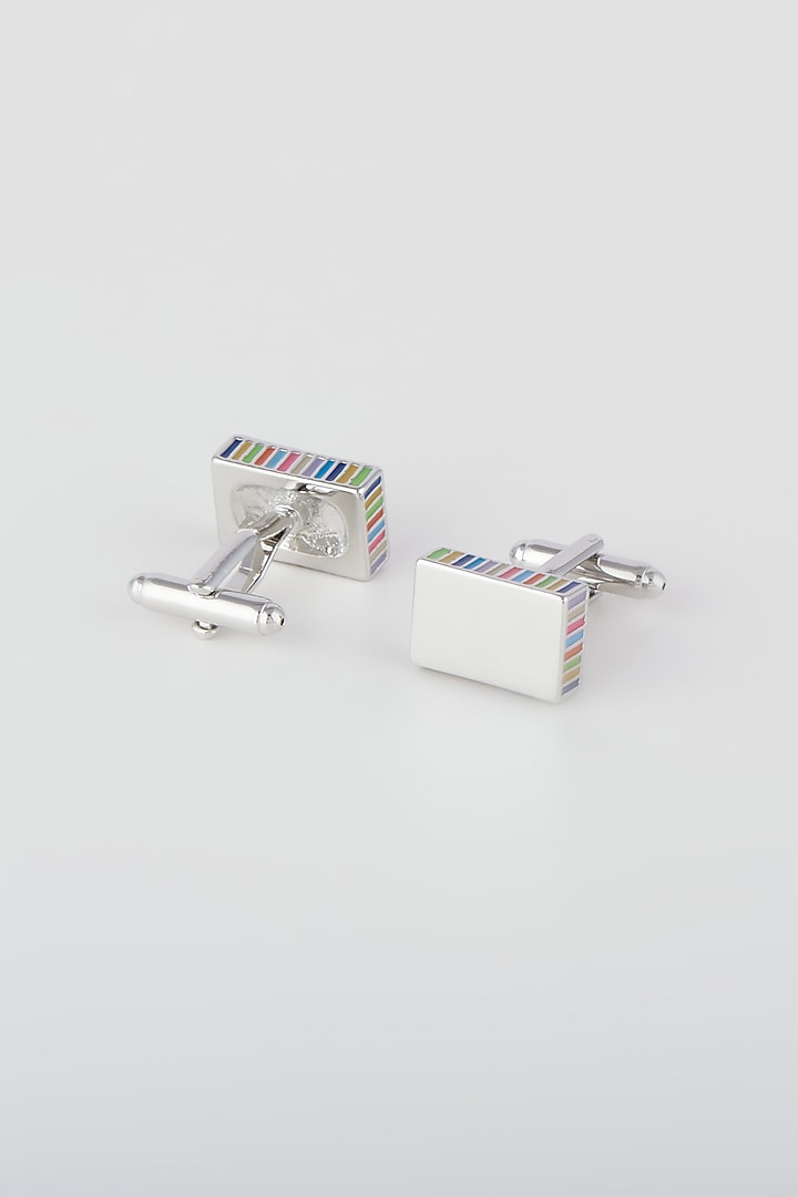 Silver Cufflinks With Multi Colored Strokes by Closet Code