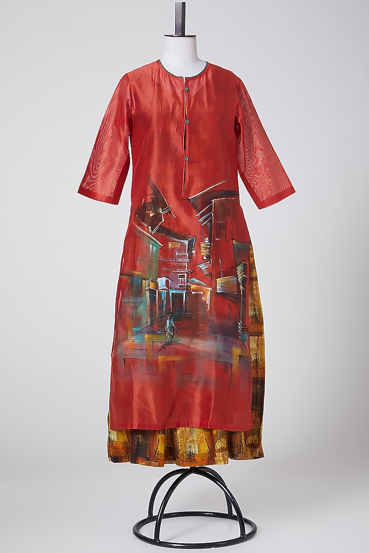 Maroon Hand Painted Kurta With Dress by CLOS at Pernia's Pop Up Shop