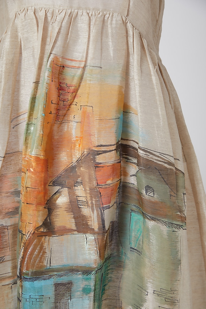 Beige Hand Painted Linen Silk Summer Dress by CLOS at Pernia's Pop Up Shop