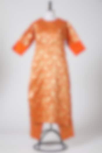 Orange Brocade Silk Kurta Set by CLOS