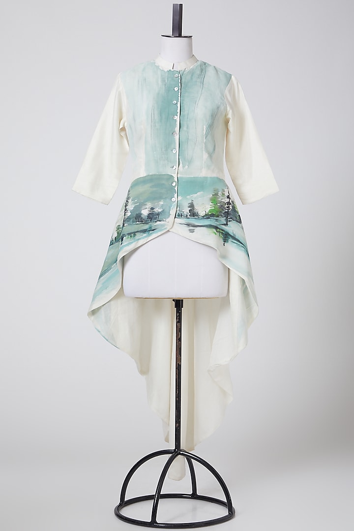 White Hand Painted Peplum Dress by CLOS at Pernia's Pop Up Shop