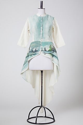 White Hand Painted Peplum Dress by CLOS