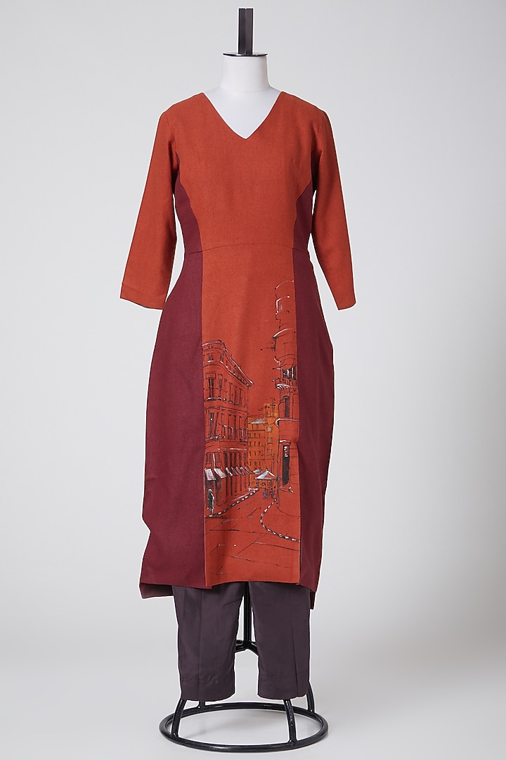 Maroon Hand Painted Kurta Set by CLOS at Pernia's Pop Up Shop