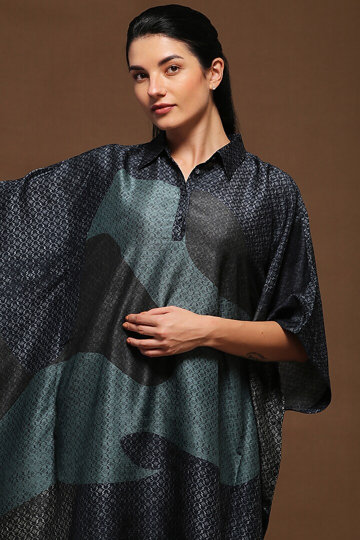 Prestige Blue & Lake Blue Dupion Silk Kaftan Set by CLOS at Pernia's Pop Up Shop