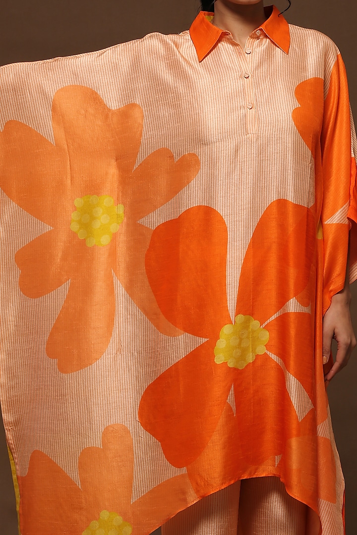 Light Orange Dupion Silk Kaftan Set by CLOS at Pernia's Pop Up Shop
