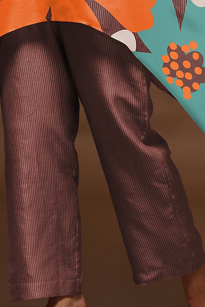 Taupe Brown Dupion Silk Kaftan Tunic Set by CLOS at Pernia's Pop Up Shop