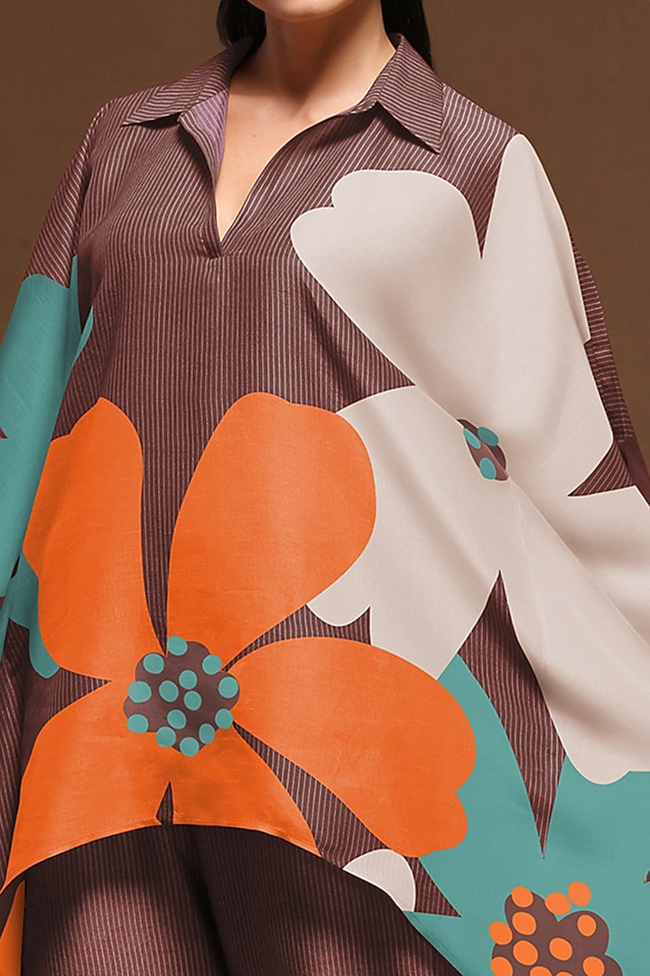 Taupe Brown Dupion Silk Kaftan Tunic Set by CLOS at Pernia's Pop Up Shop