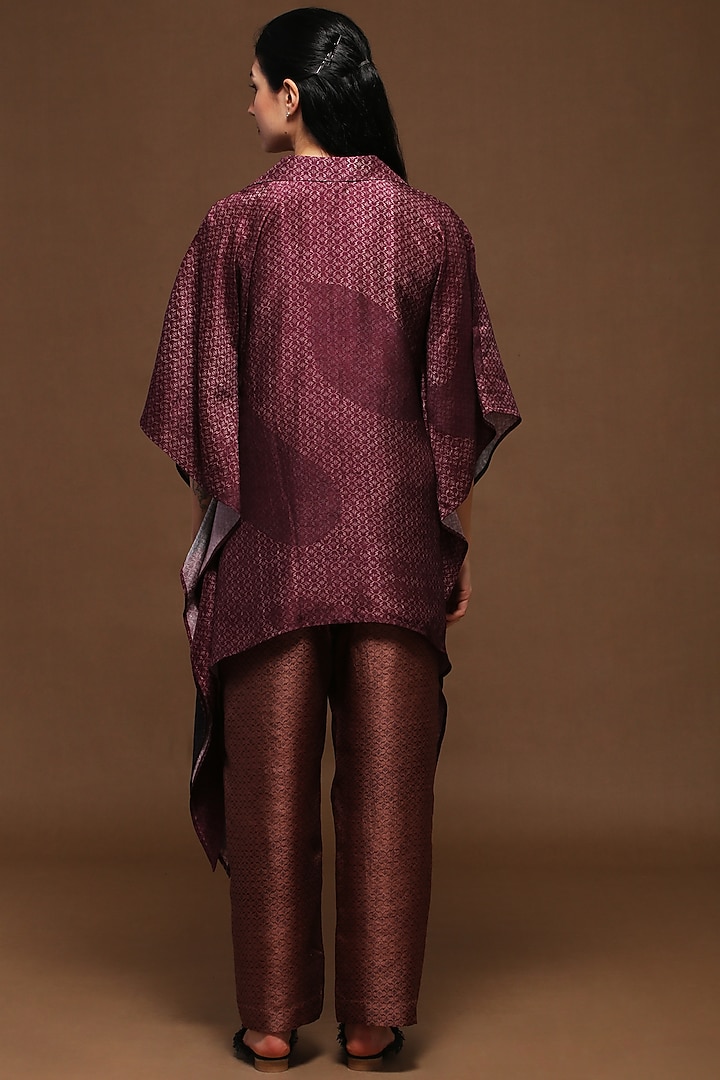 Copper & Rust-Brown Dupion Silk Kaftan Tunic Set by CLOS at Pernia's Pop Up Shop