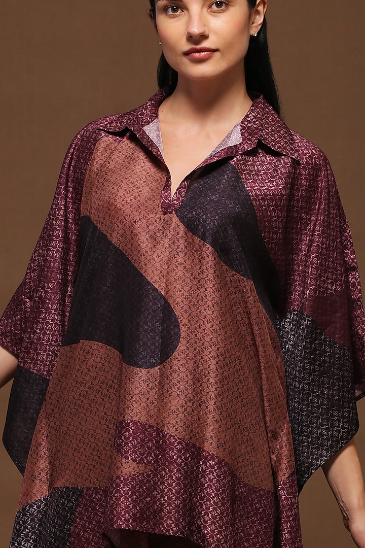 Copper & Rust-Brown Dupion Silk Kaftan Tunic Set by CLOS at Pernia's Pop Up Shop