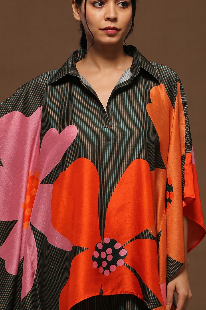 Black Dupion Silk Kaftan Tunic Set by CLOS at Pernia's Pop Up Shop