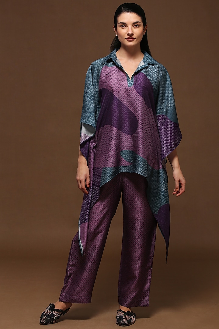 Shamrock Green & Dull Purple Kaftan Tunic Set by CLOS