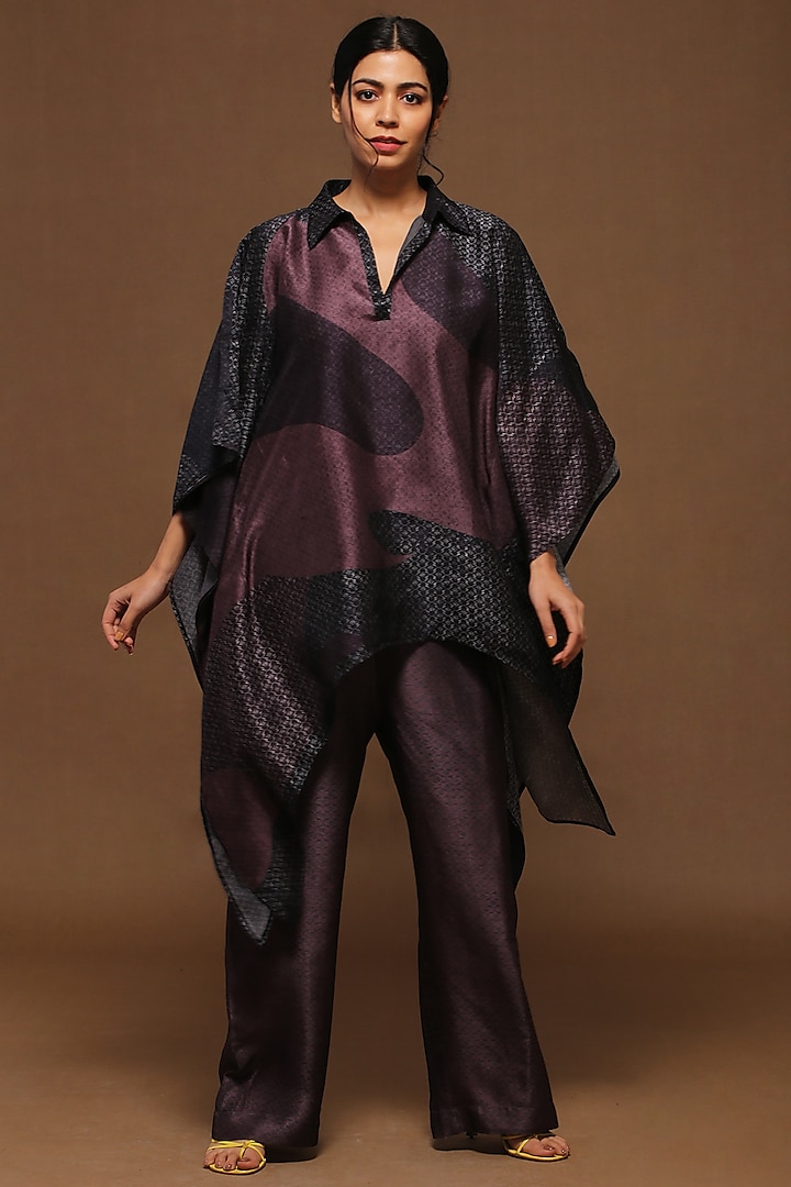 Walnut & Stone Brown Dupion Silk Kaftan Tunic Set by CLOS