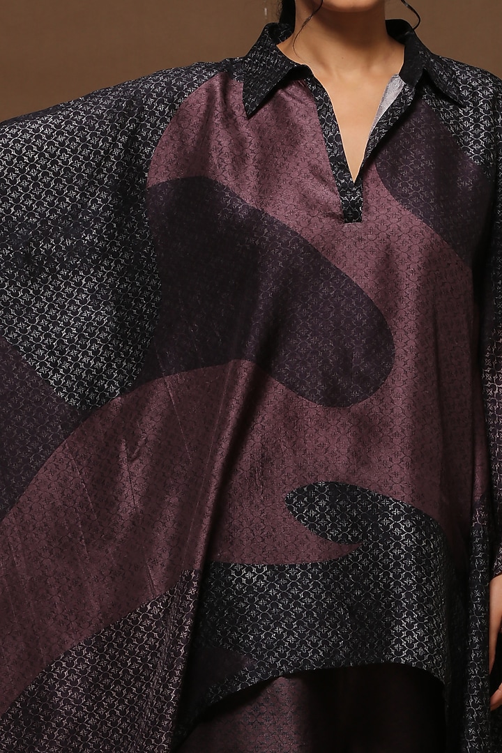 Walnut & Stone Brown Dupion Silk Kaftan Tunic Set by CLOS at Pernia's Pop Up Shop