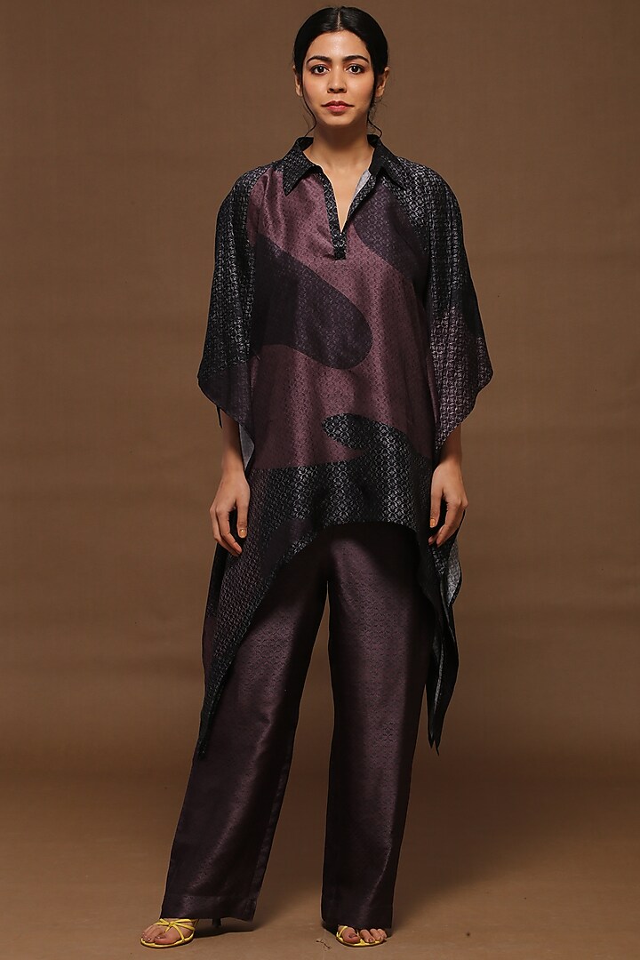 Walnut & Stone Brown Dupion Silk Kaftan Tunic Set by CLOS at Pernia's Pop Up Shop
