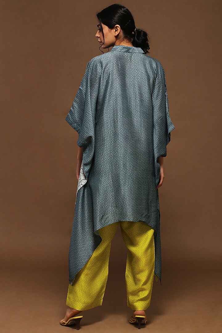 Gothic Blue & Lime Dupion Silk Kaftan Set by CLOS at Pernia's Pop Up Shop