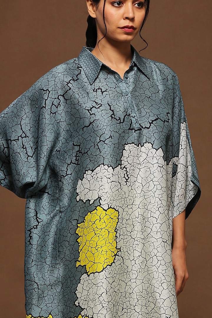 Gothic Blue & Lime Dupion Silk Kaftan Set by CLOS at Pernia's Pop Up Shop