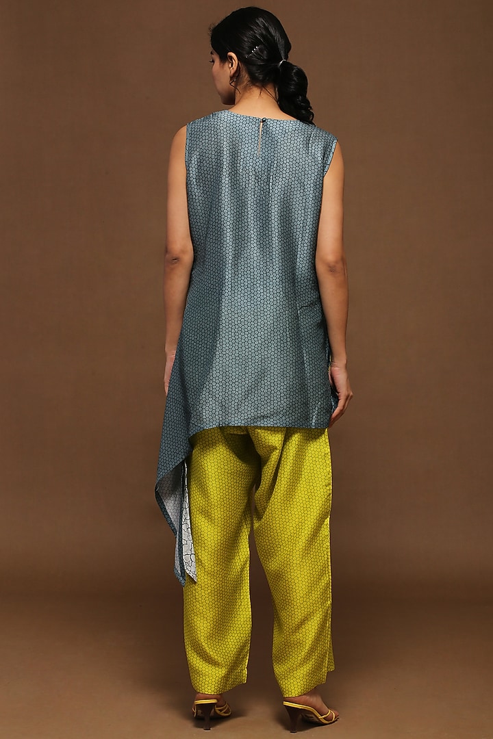 Gothic Blue & Lime Dupion Silk Tunic Set by CLOS at Pernia's Pop Up Shop