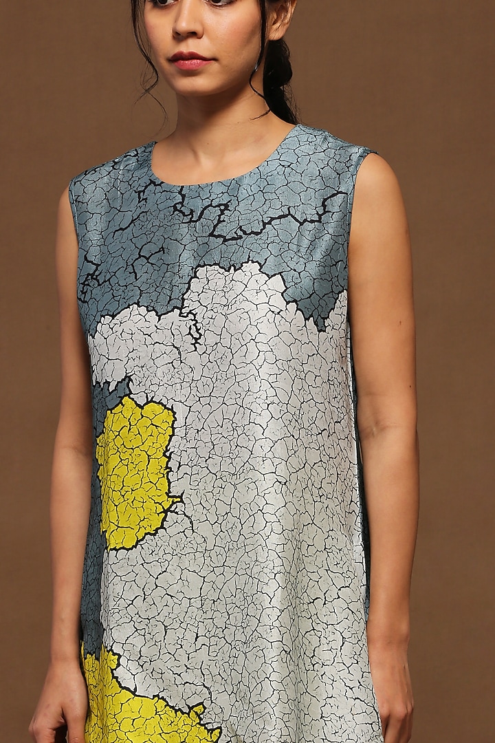 Gothic Blue & Lime Dupion Silk Tunic Set by CLOS at Pernia's Pop Up Shop