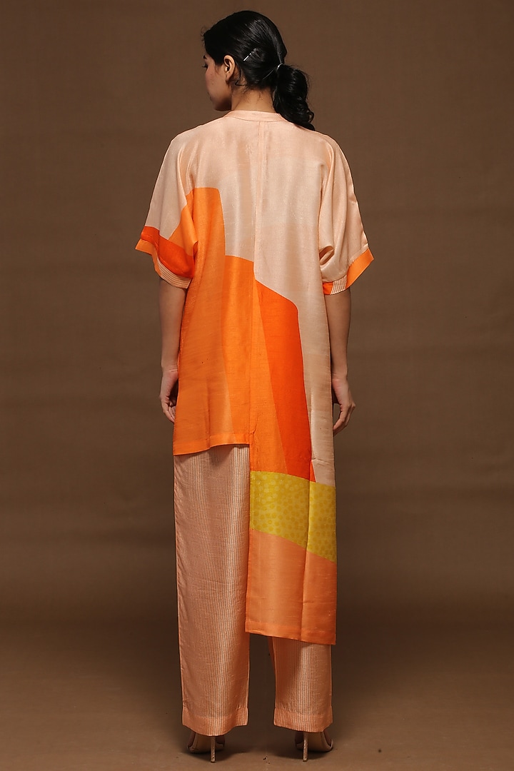 Light Orange Dupion Silk Pleated Tunic Set by CLOS at Pernia's Pop Up Shop
