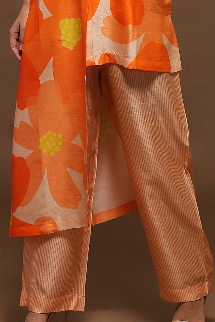 Light Orange Dupion Silk Pleated Tunic Set by CLOS at Pernia's Pop Up Shop