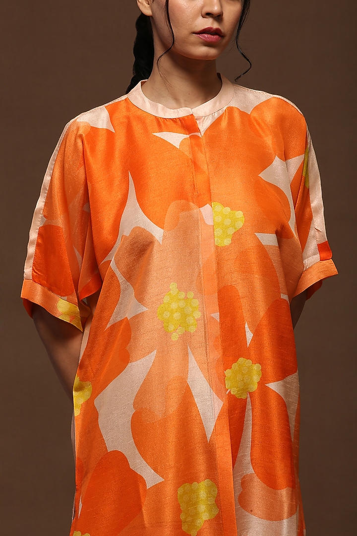 Light Orange Dupion Silk Pleated Tunic Set by CLOS at Pernia's Pop Up Shop