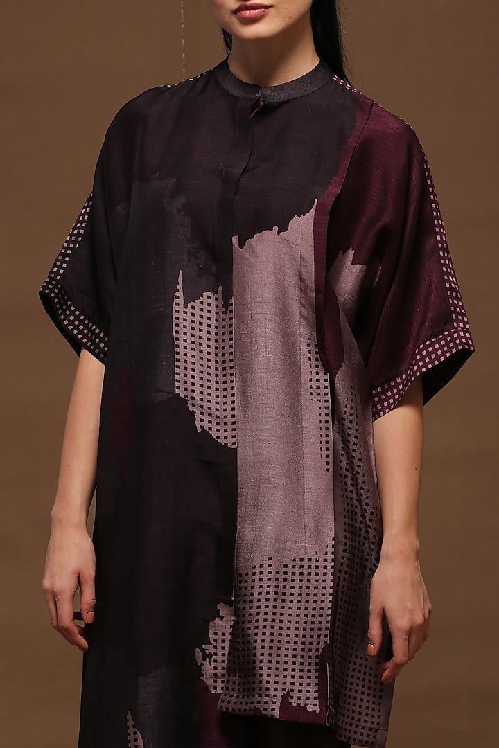 Taupe Dupion Silk Pleated Tunic Set by CLOS at Pernia's Pop Up Shop