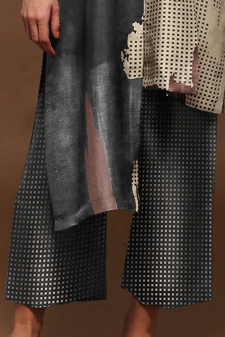 Ship Grey Dupion Silk Pleated Tunic Set by CLOS at Pernia's Pop Up Shop