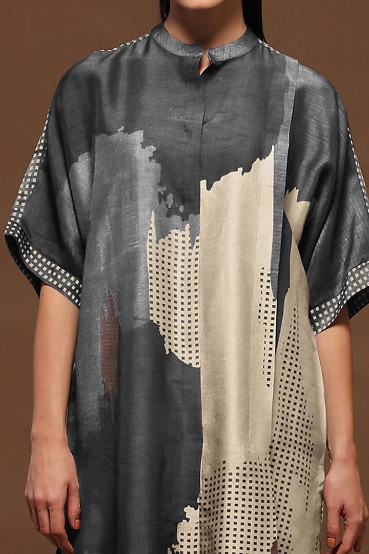 Ship Grey Dupion Silk Pleated Tunic Set by CLOS at Pernia's Pop Up Shop
