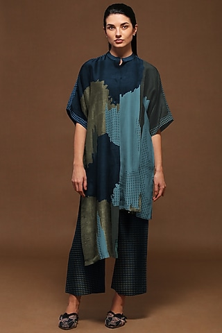 Nile Blue Pleated Tunic Set by CLOS