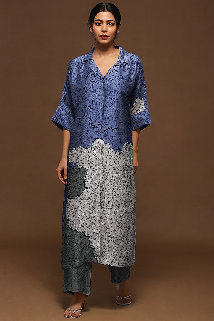 Twilight Blue Printed Kurta Set by CLOS at Pernia's Pop Up Shop