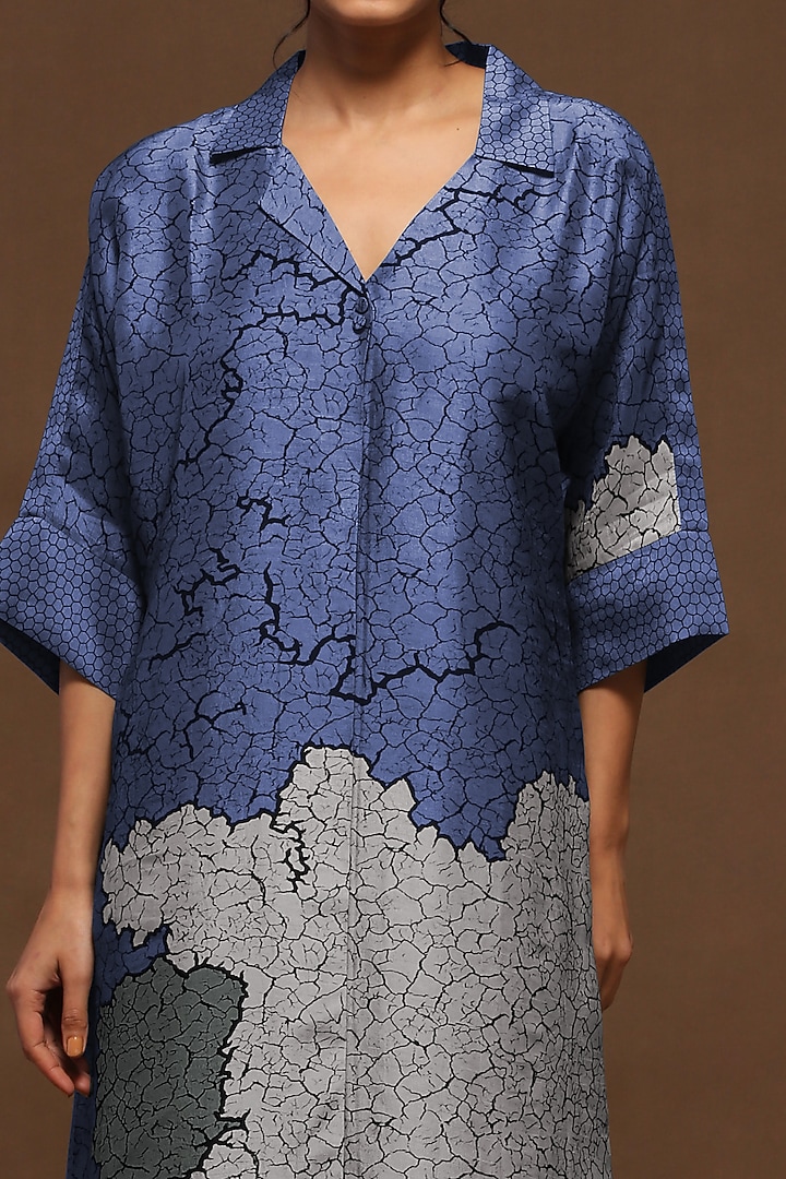 Twilight Blue Printed Kurta Set by CLOS at Pernia's Pop Up Shop