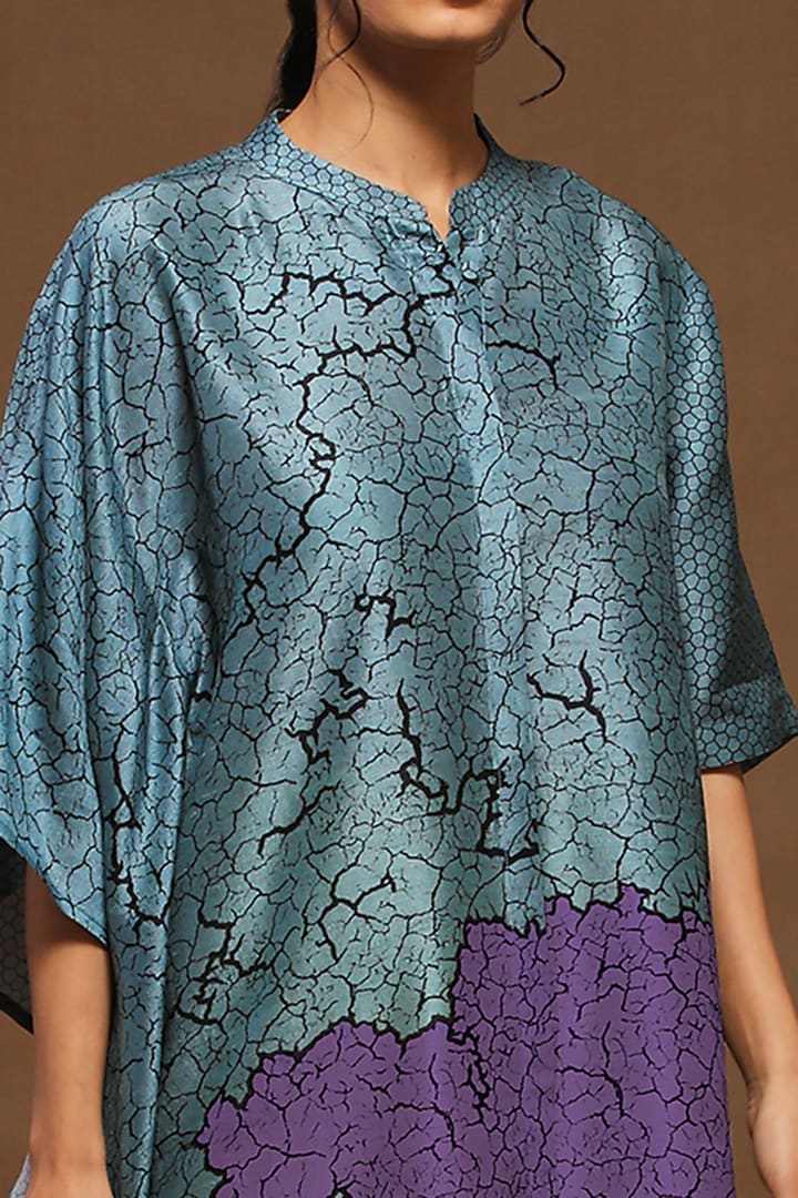 Metallic Blue Asymmetrical Tunic Set by CLOS at Pernia's Pop Up Shop