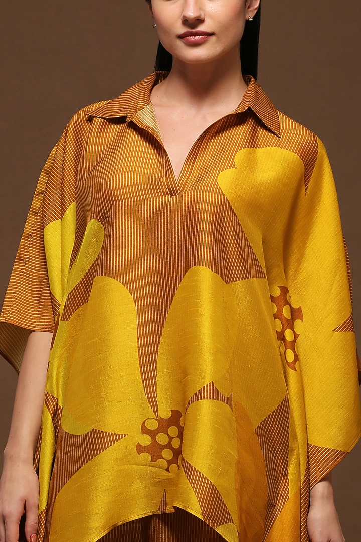 Ochre Yellow Printed Kaftan Set by CLOS at Pernia's Pop Up Shop