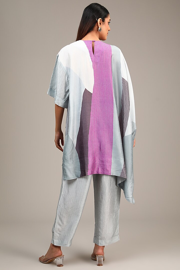 Grey Dupion Silk Floral Printed Co-Ord Set by CLOS at Pernia's Pop Up Shop