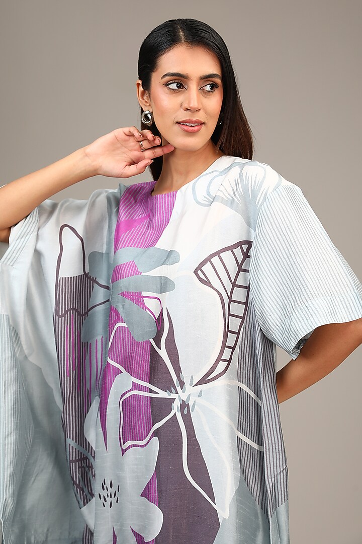 Grey Dupion Silk Floral Printed Co-Ord Set by CLOS at Pernia's Pop Up Shop