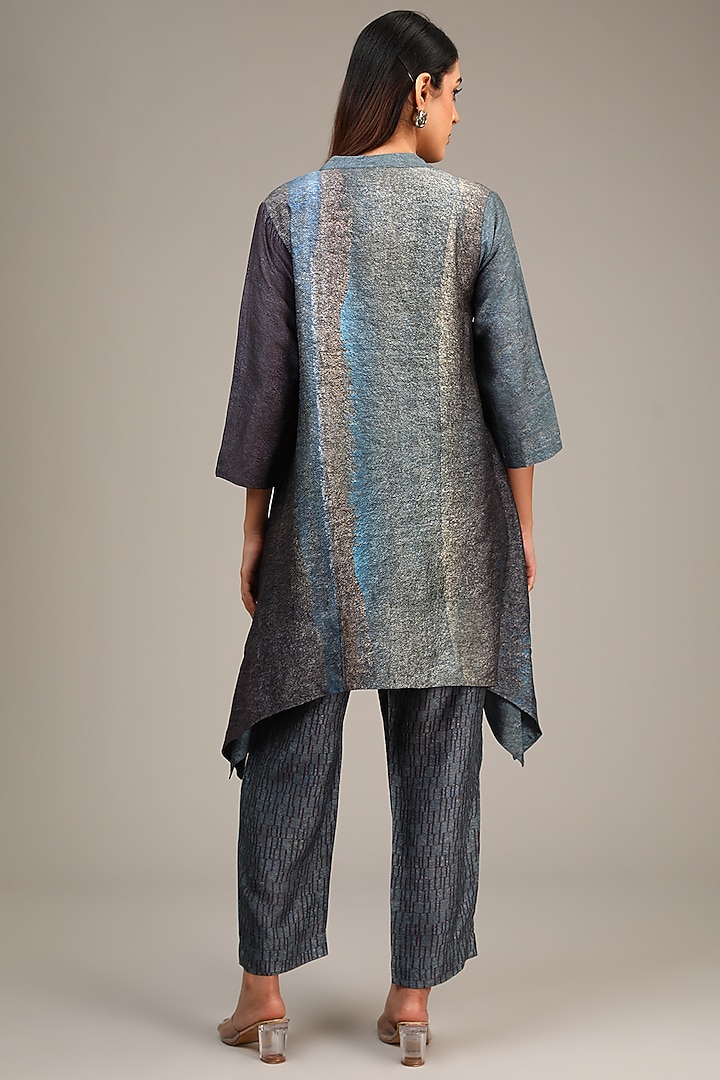 Grey Dupion Silk Geometric Printed Co-Ord Set by CLOS at Pernia's Pop Up Shop