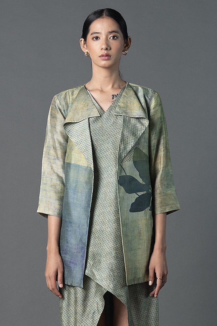 Sage Green Dupion Silk Jacket Vacation Dress by CLOS at Pernia's Pop Up Shop