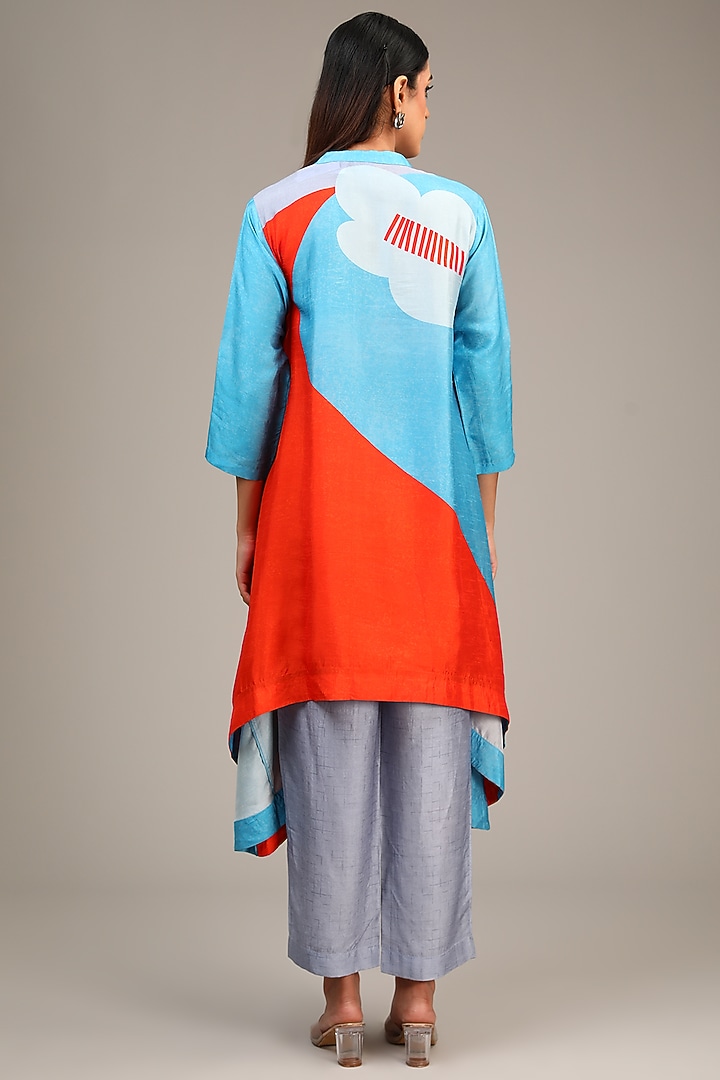 Blue Dupion Silk Geometric Printed Co-Ord Set by CLOS at Pernia's Pop Up Shop