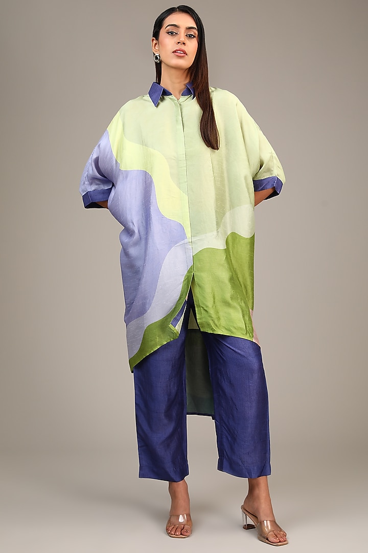 Multi-Colored Dupion Silk Geometric Printed Co-Ord Set by CLOS at Pernia's Pop Up Shop