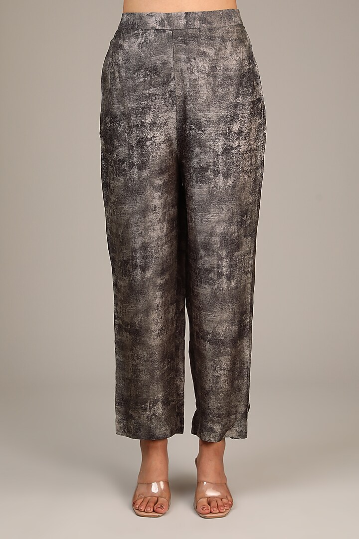Grey Dupion Silk Geometric Printed Co-Ord Set by CLOS at Pernia's Pop Up Shop