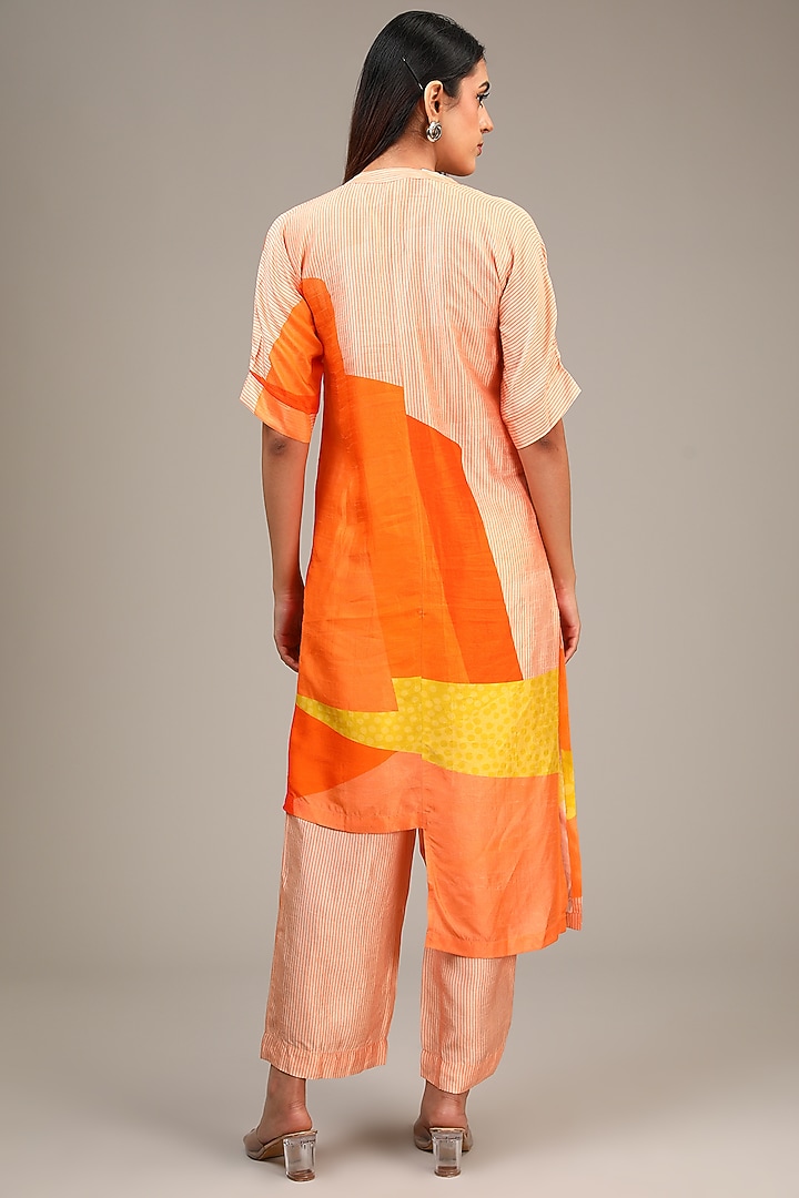 Orange Dupion Silk Floral Printed Tunic Set by CLOS at Pernia's Pop Up Shop