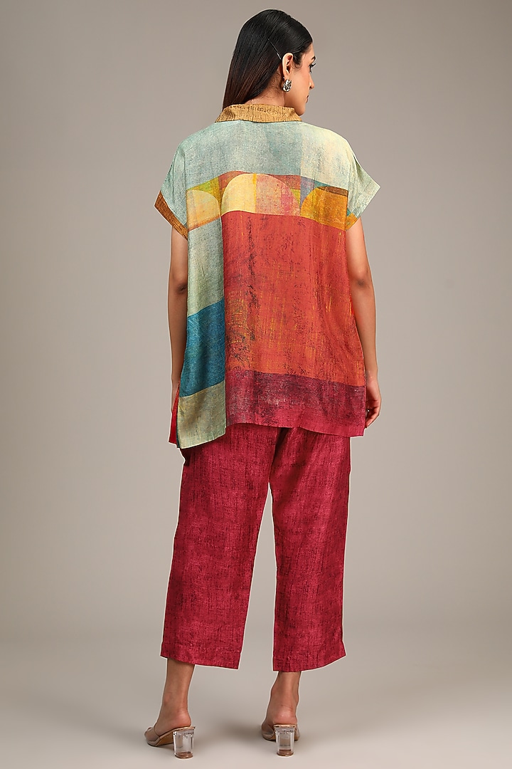 Maroon Dupion Silk Geometric Printed Co-Ord Set by CLOS at Pernia's Pop Up Shop